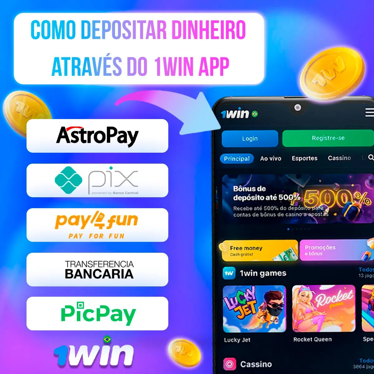 Como depositar dinheiro através no aplicativo móvel 1win no mercado brasileiro