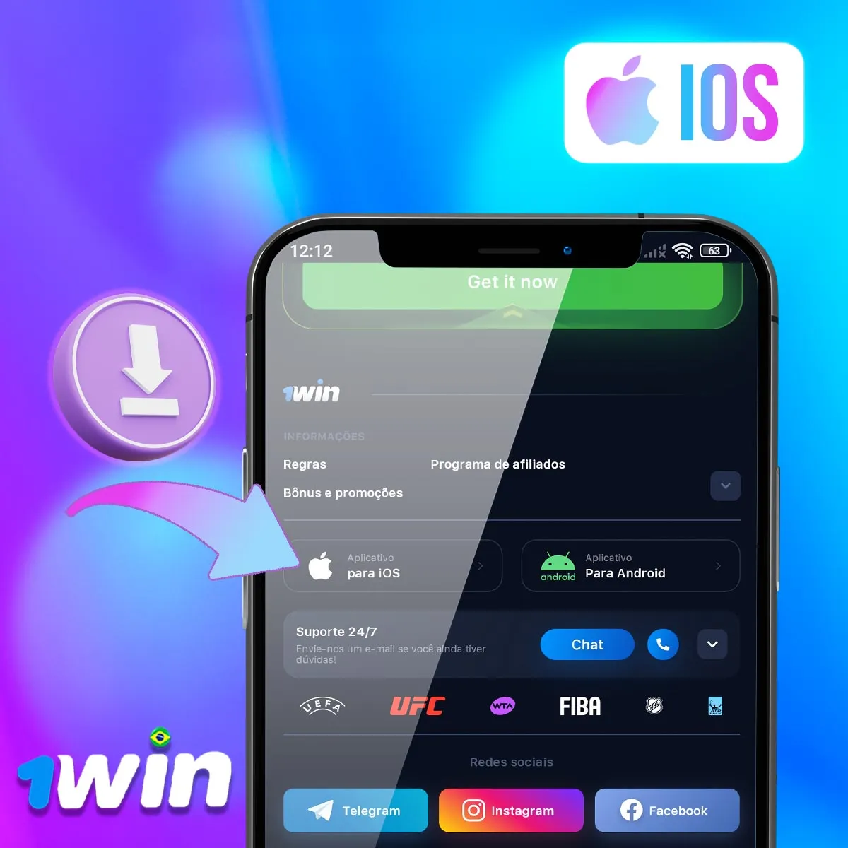 Aplicativo móvel 1win para iOS