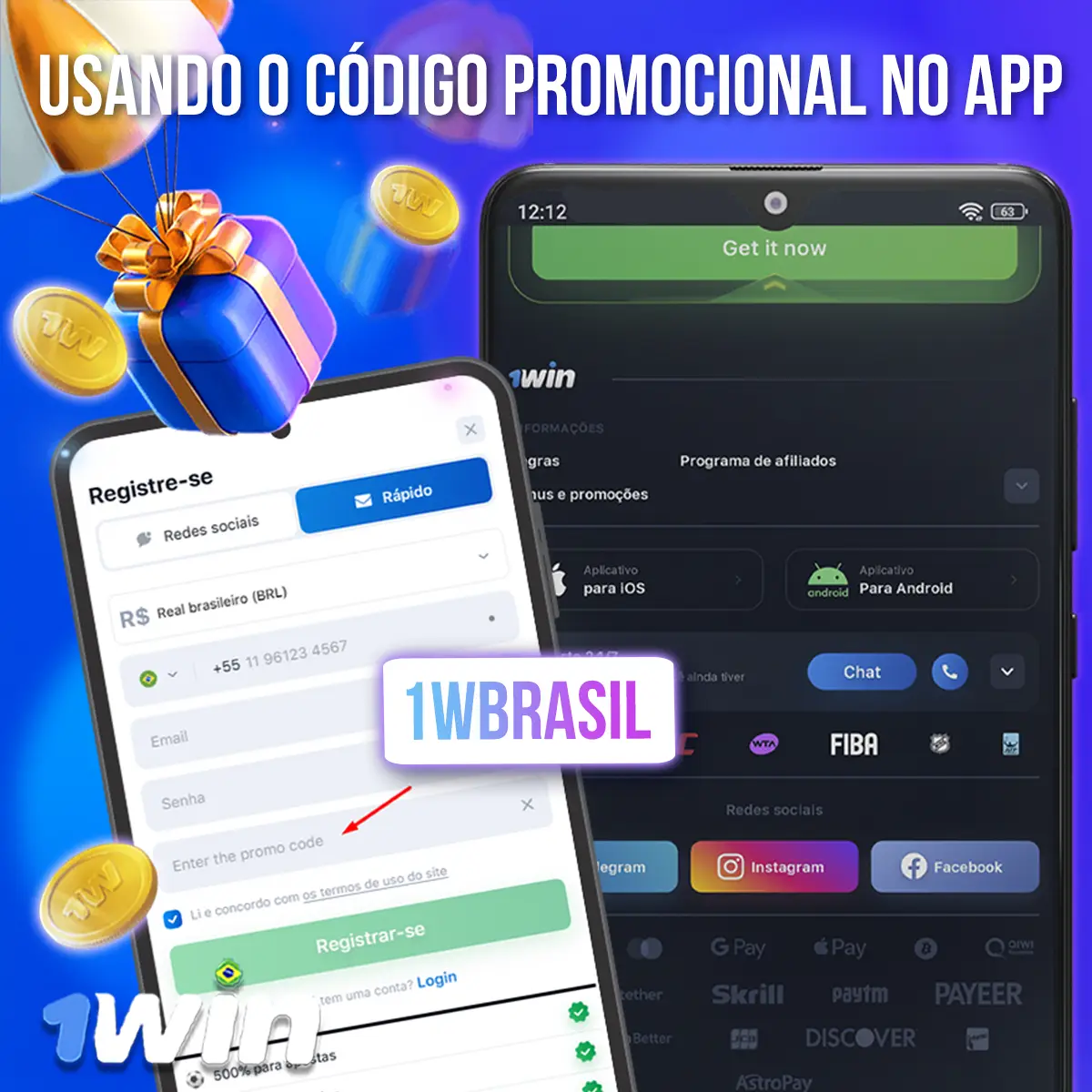 Usando o código promocional do 1Win no aplicativo